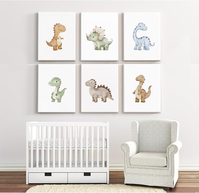 Dinosaur Nursery Wall Art Kids Canvas Poster Boys Room Wall Decor Watercolor Dino Wall Art Toddler Baby Pictures Dinosaur Prints Nursery Artwork for Boys Room Bedroom 12x16x6 Inch Ready to Hang