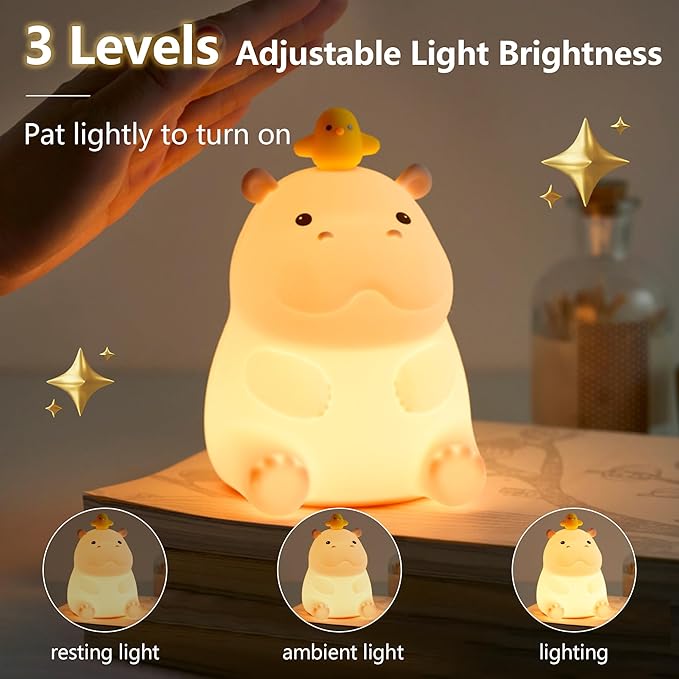 BemeedLigt Hippo Night Light, Cute Silicone Squishy LED Lamp, Dimmable Nursery Nightlight, Rechargeable Bedside Table Lamp with Touch Sensor, Gifts for Bedrooms,Living Room,Breastfeeding