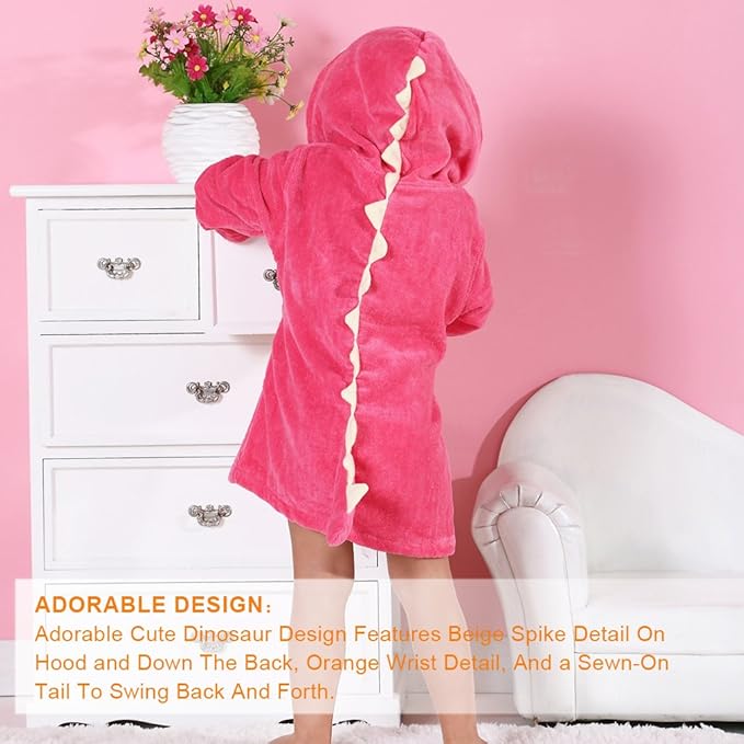 MICHLEY Girls Boys Robe Cotton Towel Baby Animal Dinosaur Style Hooded Bathrobe