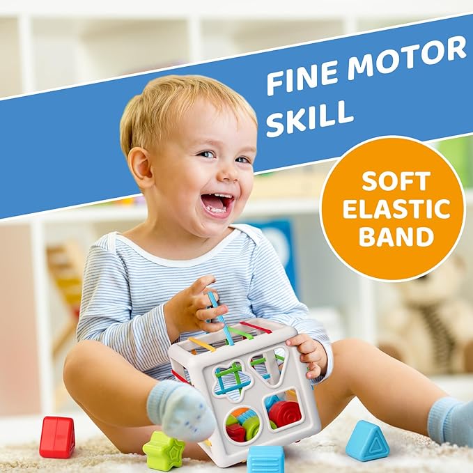 LiKee Shape Sorter Toys for 1+ Years Old, 8pcs Montessori Baby Blocks, Sensory Toddler Learning Toy for Fine Motor Skills, Infant Developmental Toys Gift for Boys Girls Ages 18+ Months