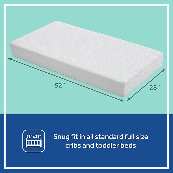 Sealy Baby Refresh Breathable 2 Stage Waterproof Crib Mattress Plus Toddler Bed Fit, Removable Knit Cover, GREENGUARD Gold Certified, Safety & Quality Tested, Made in USA, 52X28 -White
