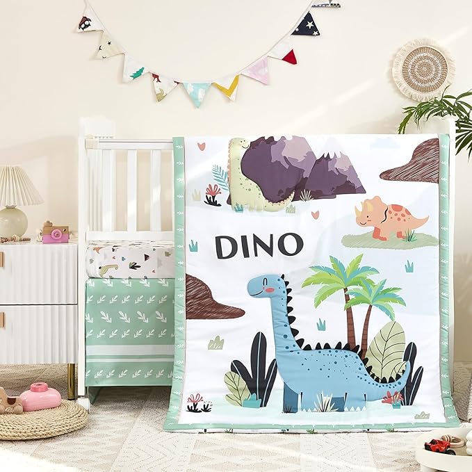3-Piece Crib Bedding Set for Boys Girls - Ultra Soft & Skin Friendly Baby Bedding Set Includes Crib Comforter, Sheet & Crib Skirt (Mint Green)