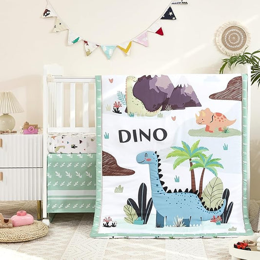 3-Piece Crib Bedding Set for Boys Girls - Ultra Soft & Skin Friendly Baby Bedding Set Includes Crib Comforter, Sheet & Crib Skirt (Mint Green)