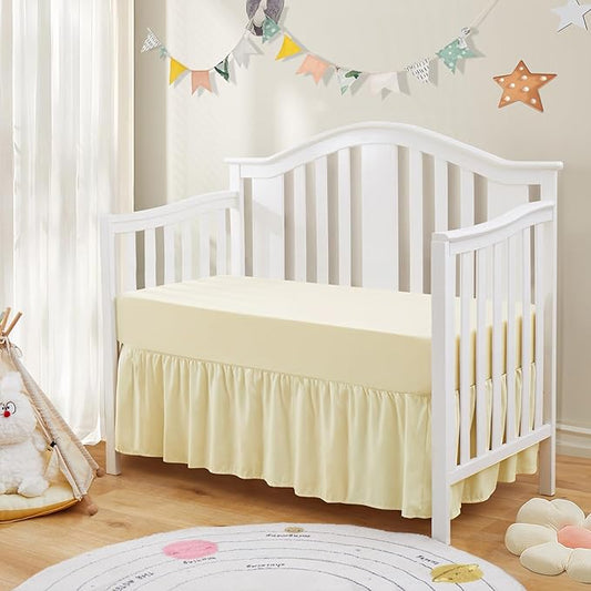 SiinvdaBZX 2-Piece Set Ruffled Crib Skirt & Soft Fitted Crib Sheet, 52"x28" + Adjustable Elastic 14" Drop, Fit for Baby Standard Crib & Nursery Toddler Bedding (Ivory)