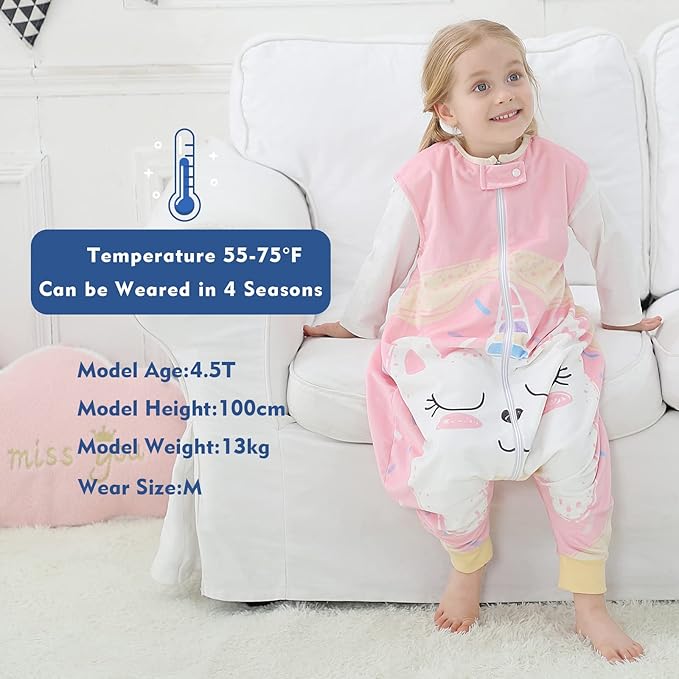 MICHLEY Toddler Sleeping Sack with Feet Newborn Infant Sleeveless Sleeping Bag 2-way Zipper Baby Wearable Blanket for Walkers,Pink Unicorn,5-6T