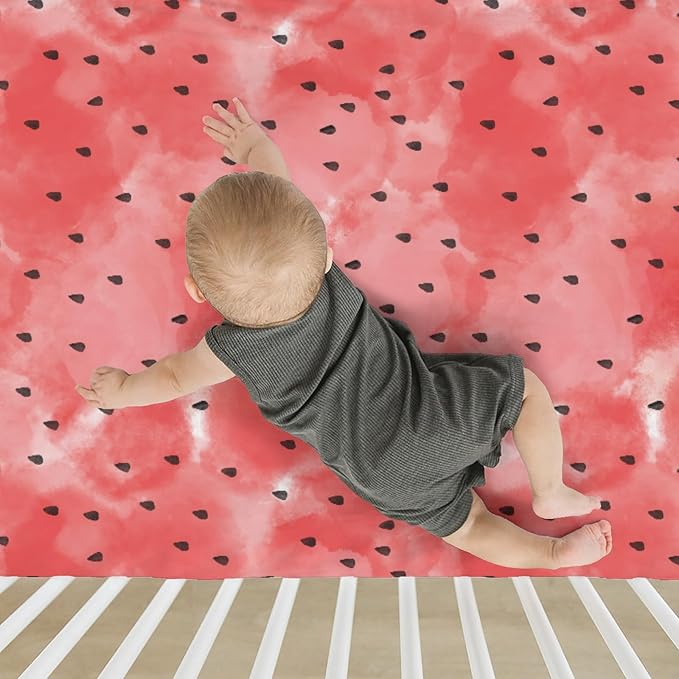 Red Watermelon Baby Crib Sheets for Boy Girl 28"x52" Tropical Summer Fruits Soft Snug Fitted Crib Mattress Covers Beach Vacation Nursery Baby Sheet for Standard Crib & Toddler Bed Mattresses