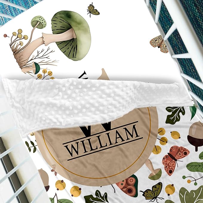 Personalized Crib Bedding Set, Toddler Plant Theme Set with Name, 2 Pcs Baby Crib Set for Infant Babys, Comfort Double Layer Blanket and Crib Sheet, Newborns Gifts