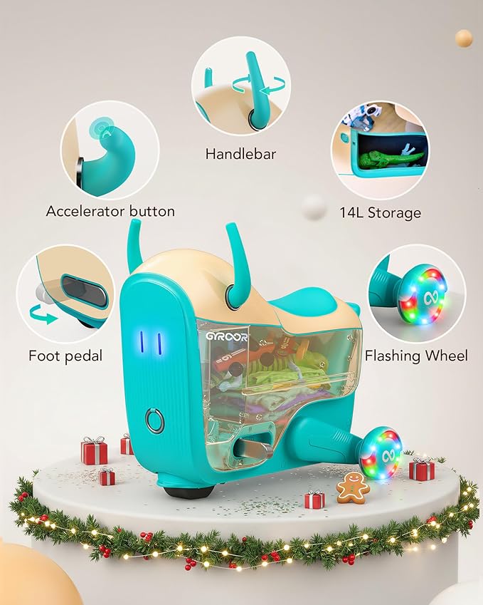 Gyroor Kids Electric Ride On Car Toy for Ages 4-8, 2-in-1 Airplane Travel Suitcase with Storage, 3 Speed Modes, Flashing LED Wheels, Rechargeable Battery for Indoor and Outdoor Play