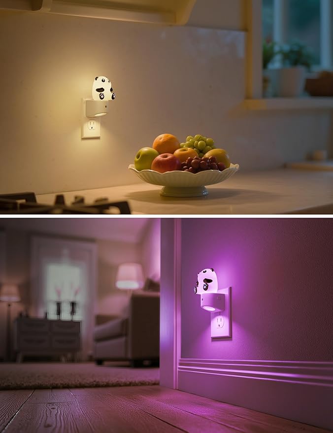 L LOHAS LED Night Light for Kids, 3D Panda Night Light Plug in, Dusk to Dawn Nursery Night Lights, RGB+Soft White 3000K, 3 Lighting Modes, Room Decor, Children
