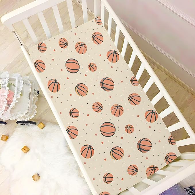 Baby Crib Sheets Fitted Crib Sheet Standard Crib and Toddler Mattress for Boys Girls 39 * 27in Pink Starfish Shell Pattern (Basketballs Dots Pattern, Medium)