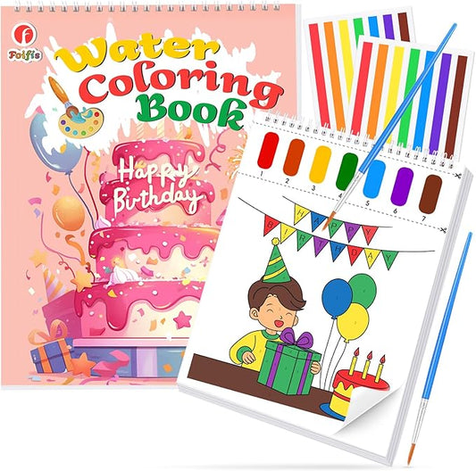 Paint with Water Coloring Books for Toddlers, Watercolor Painting Book and Drawing Art Paper for Kids Ages 3 4 5 6 7 8 Years Old, Happy Birthday Art Craft for Drawing with Brush
