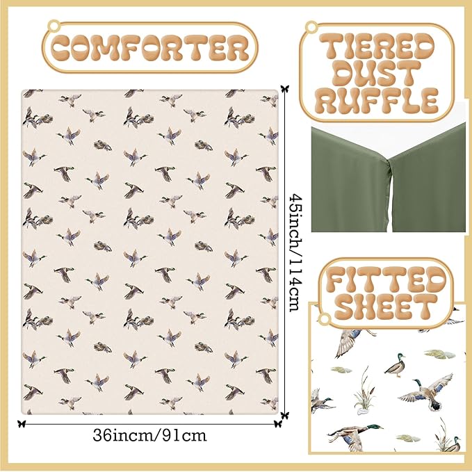 3 Pieces Mallard Duck Nursery Crib Bedding Set for Girls Boys Mallard Duck Baby Standard Size Bedding Sets with Comforter Fitted Sheet Crib Skirt