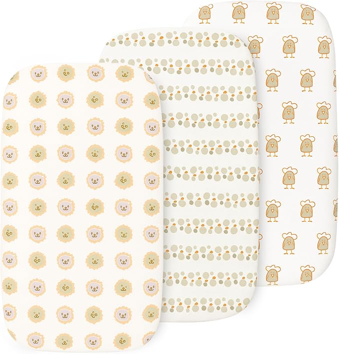 Bassinet Sheets for Baby Girl & Boy – 3-Pack Soft Fitted Bassinet Sheets, Organic Cotton, Breathable & Cozy, Fits 32x16x4 Inch Rectangle, Oval & Hourglass Mattresses, Lion Head