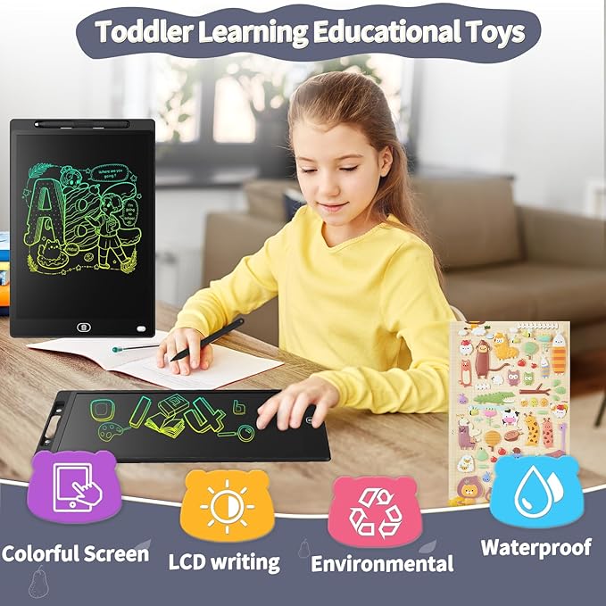 [2 Pieces] 10 Inch LCD Colorful Writing Graphic Tablet, Erasable Drawing Board, Kids Gift, Graphic Board for Games for 3 4 5 6 7 Years (Black & White)