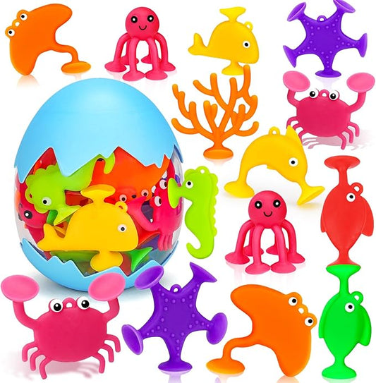 Toddler Suction Cup Bath Toys, Ocean Animal Bath Toys for Kids Ages 1-3 3-5 4-8 Mold Free Bathtub Window Building Toys Christmas Stocking Stuffers for 2 3 4 5 Year Old Boys Girls Birthday Gifts