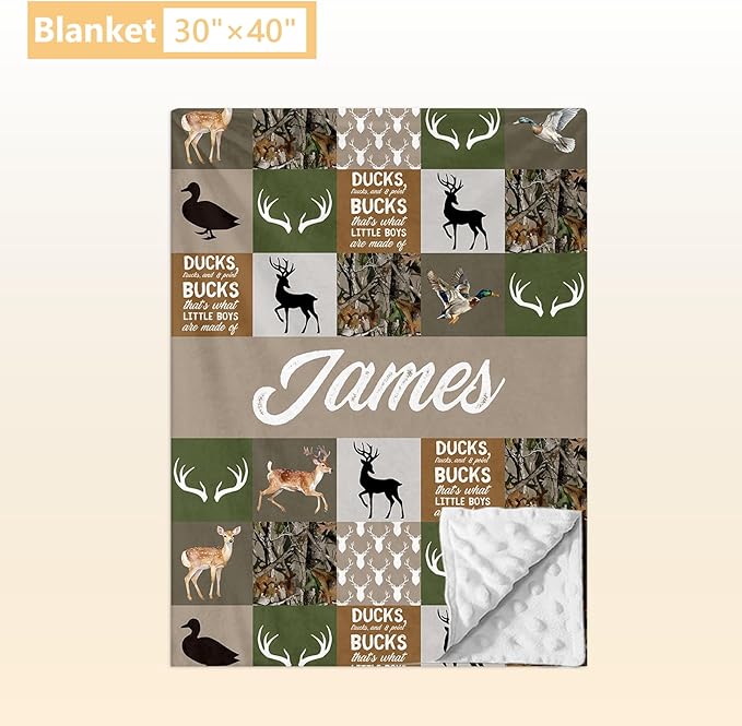 Personalized Crib Bedding Set - 3 Pcs Custom Name Baby Bedding Set for Nursery, Cool Double Layer Baby Crib Set for Boys Girls, Customized Gifts for Toddler Infant New Parents, Woodland Deer