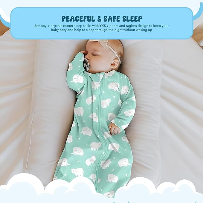 Babysoy Long Sleeve Wearable Blanket Sleep Sack, Infant to Toddler Sleeping Bag, Choose from size 0-24 Months
