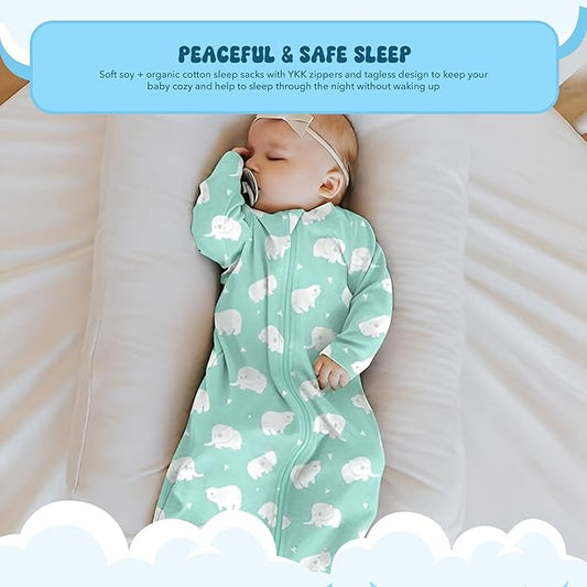 Babysoy Long Sleeve Wearable Blanket Sleep Sack, Infant to Toddler Sleeping Bag, Choose from size 0-24 Months