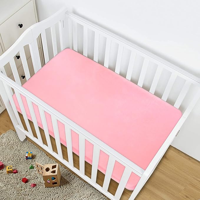 Satin Mini Crib Mattress Sheet, Soft & Silky Pack and Play Sheets Fitted (39"x27"x5") for Girls, Great for Baby Hair and Skin, Pink Playard Sheets