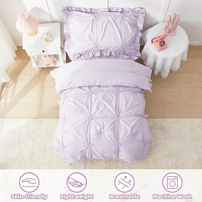 Wowelife Princess Toddler Bedding Set for Girls, Boho Toddler Tufted Bed Set, 4 Pieces Ruffles Jacquard Embroidery Toddler Girl Comforter with Comforter, Fitted Sheet, Flat Sheet and Pillowcase