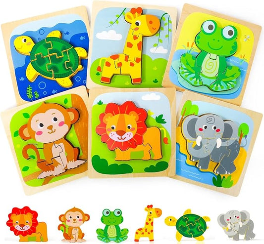 TOY Life Wooden Puzzles for Toddlers 2-4, Montessori Toys for 1 2 3 Year Old Boys Girls, Animals Puzzles Educational Learning Toys 2 Year Old, Christmas Birthdays Gifts for Grandkids Ages 1-3