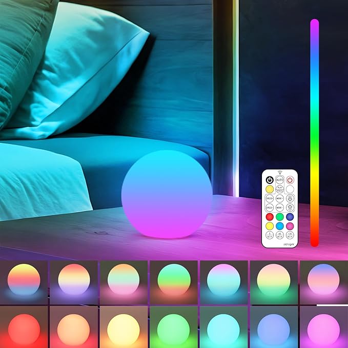 LOFTEK 3-inch Rechargeable LED Ball Lights, Sphere Night Light, 16 RGB Color Glowing Mood Lighting, IP65 Waterproof Ambient Light for Home Bedroom Patio Pool Bathtub Decorative Lighting, 1 Pack