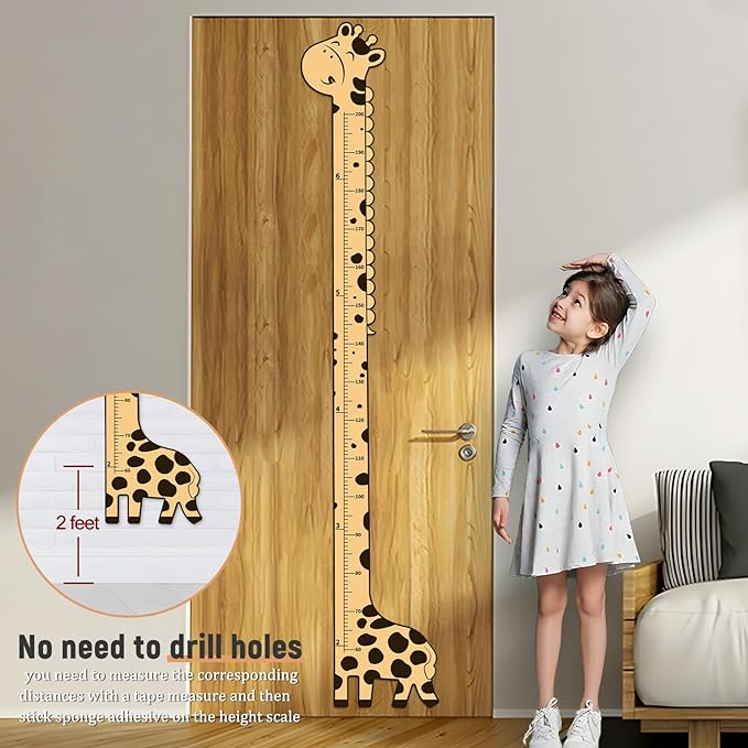 Wooden Growth Chart for Kids,Giraffe Height Chart for Boy Girls,Measuring Board for Kids Height,for Child's Room,Nursery Decor Decoration Wall Art (Brown Giraffe)