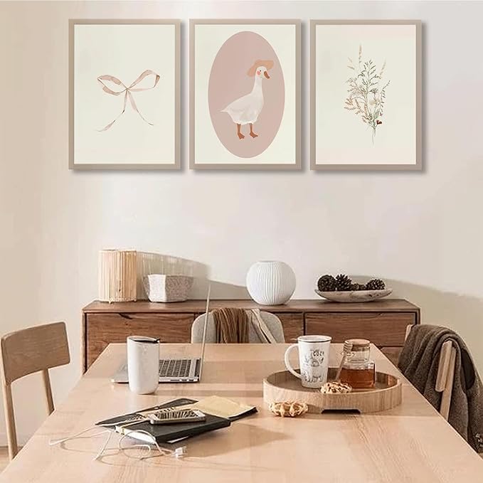 3Pcs Girls Nursery Wall Art Vintage Goose Wall Decor Pictures Pink Bow Poster Prints Kids Room Painting Artwork for Girls Room Bedroom Living Room Home Decoration,12x16in