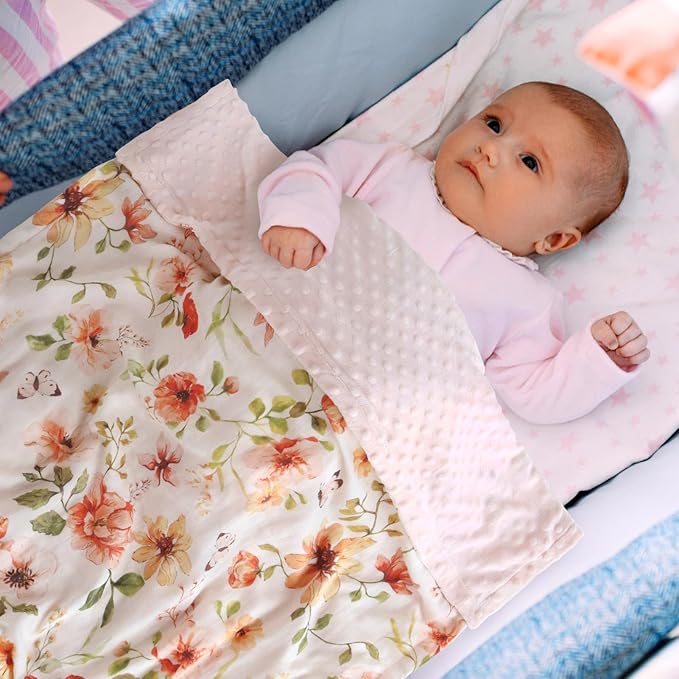 LifeTree Baby Blankets for Boys Girls, Soft Double Layer Swaddle Blankets, Muslin Front and Dotted Fleece Backing Receiving Bed Throw Blanket for Newborn Unisex, 31X40 Inches, Butterfly and Floral