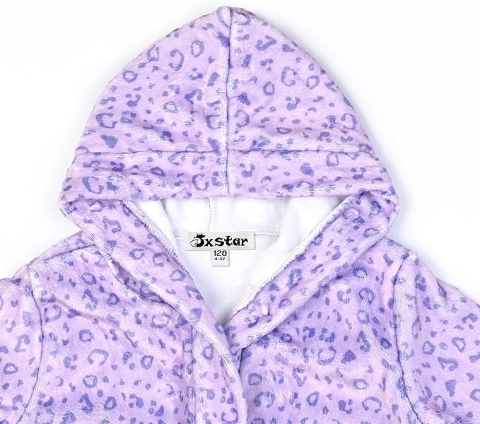 Jxstar Girls Bathrobes Kids Hooded Robes Plush Fleece Pajamas Soft Coral Sleepwear