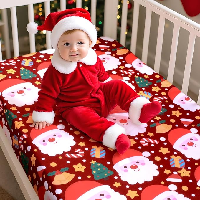 UOMNY Crib Sheet, Christmas Crib Sheets Baby Sheet for Standard Crib and Toddler Mattresses Nursery Bedding Sheet Crib Mattress Sheets for Boys and Girls 1 Pack Toddler Sheet