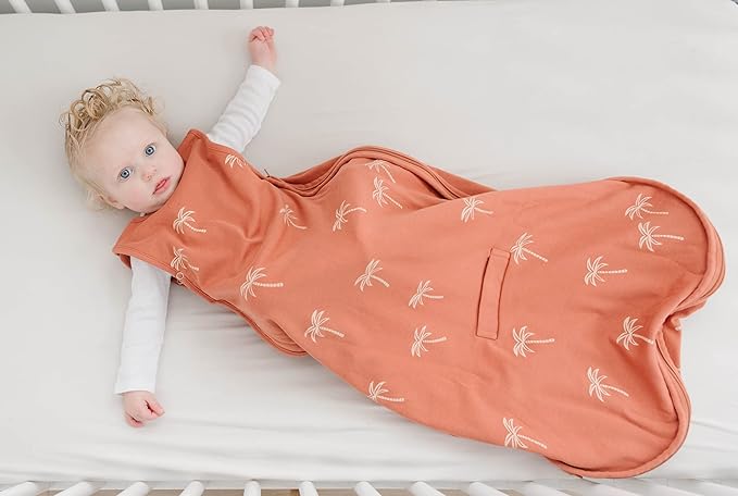 Woolino Merino Wool & Organic Cotton Baby Sleep Sack 2-24 Months – Ultimate 4-Season Baby Sleeping Bag, Universal Size Wearable Blanket, 2-Way Zipper & Adjustable Fit, Year-Round Use – Palms