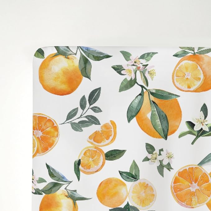 Watercolor Oranges Baby Crib Sheets for Boy Girl 52x28Inch Orange Flowers Leaves Soft Snug Fitted Crib Mattress Cover Summer Citrus Fruits Baby Sheet for Standard Crib & Toddler Bed Mattresses