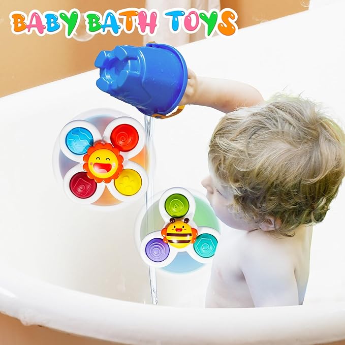 ALASOU 3PCS Pop Suction Cup Spinner Toys for 1 Year Old Boy Girl|Novelty Spinning Tops Toddler Stocking Stuffers|Baby Bath Toy for Kids Ages 1-3|1 Year Old Boy Christmas Birthday Gift for Infant