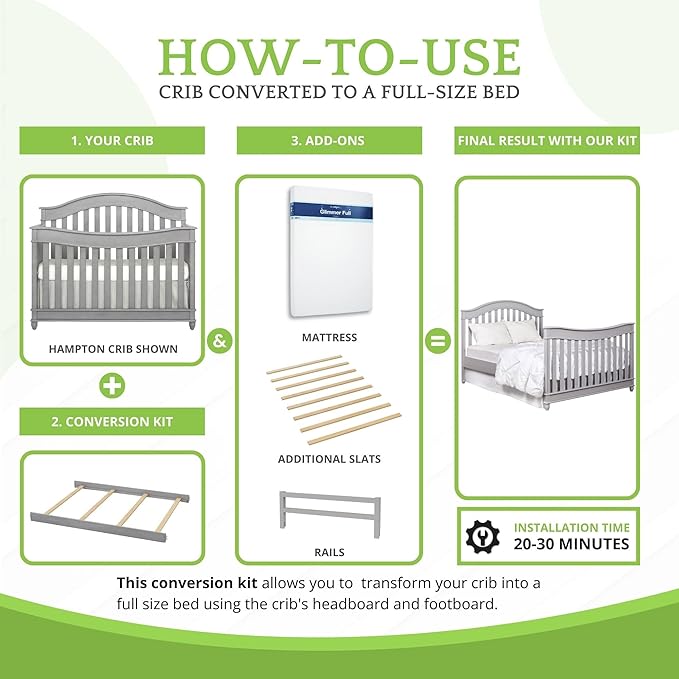 Full-Size Conversion Kit Bed Rails for Evolur Cribs - Solid Wood Crib Convertible Kit to Kids Bed - Transitional Style Rails & Easy-to-Install Child Essentials for Safety (Dove Grey)