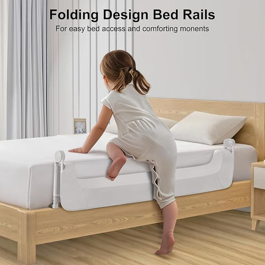 Bed Rail for Toddlers,Swing Down Kids Bed Rails Guard for Twin,Full,Queen,Bunk Size Bed,Extra Tall Child Bed Rail Guard with Reinforced Anchor Safety System(White,32 Inch)