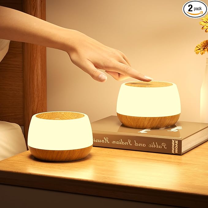 Bonsery Night Light for Baby Nursery Set of 2, USB Rechargeable Bedside Lamp Stepless Dimmable, 3 Modes & 9 Colors Changing, Portable Touch Light for Adults with Timing & Memory