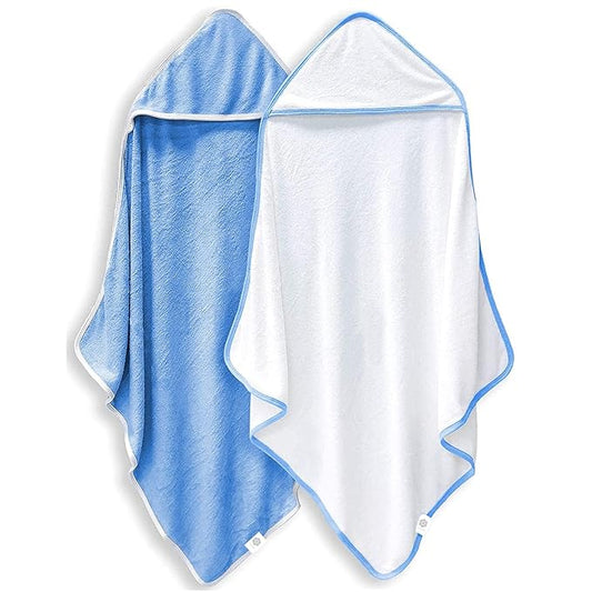 2 Pack Baby Bath Towel - Rayon Made from Bamboo, Ultra Soft Hooded Towels for Kids - X Large Size for 0-7 Yrs (White and Navy Blue, 37.5 x 37.5 Inch)