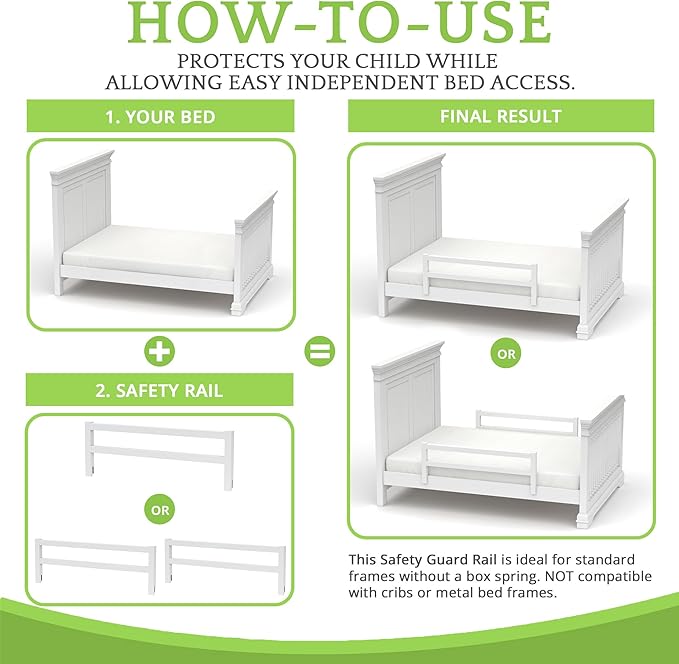Safety Guard Rail for Baby, Kids, and Children - Solid Wood Safety Bed Rail for Toddlers - Easy Installation - Premium Protection for Bunk, Twin, Full, Queen and King Size Beds - (Bianca White-Delta)