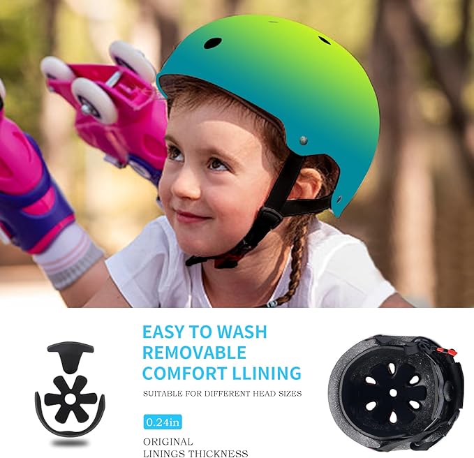 Adjustable Gradient Color Kids/Toddler Bike Helmet for 1-2-3-5-8-14 Years Boys Girls,Skateboard Helmet with Knee and Elbow Pads Wrist Guard Roller Skates,Cycling,Skating Scooter Longboard