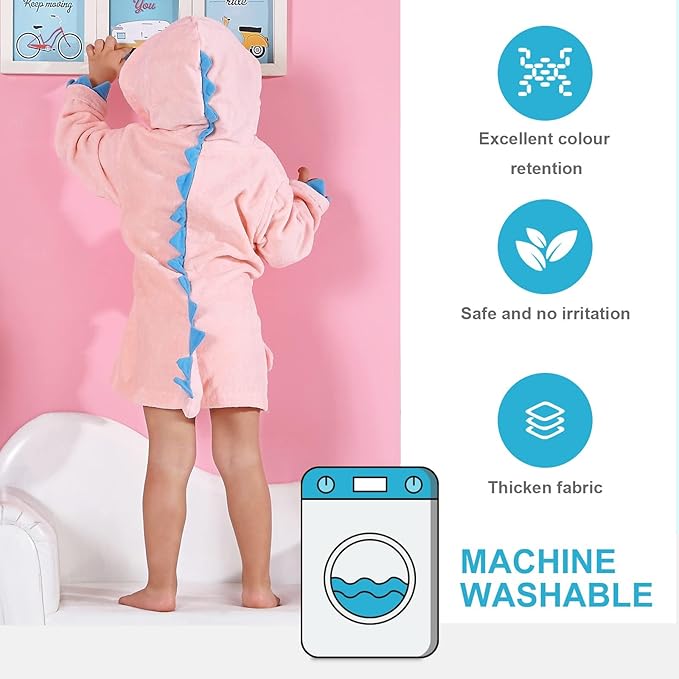 MICHLEY Girls Boys Robe Cotton Towel Baby Animal Dinosaur Style Hooded Bathrobe
