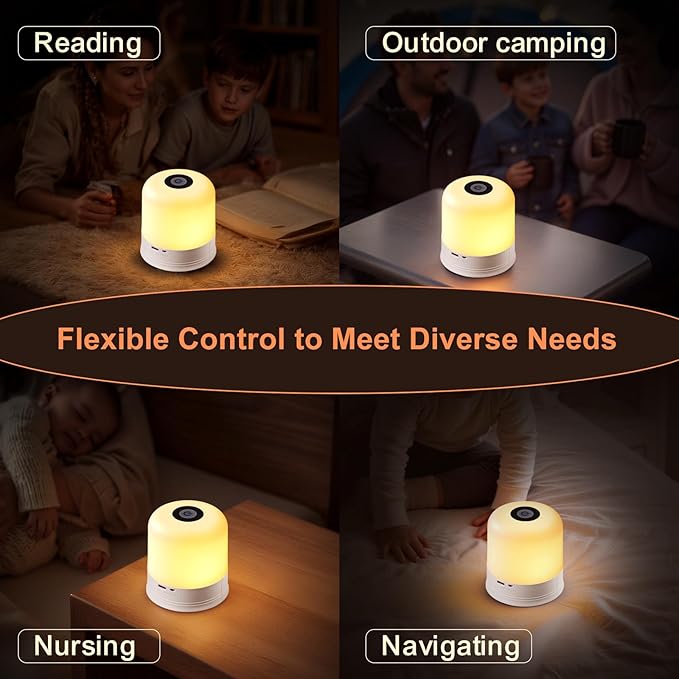 Portable Night Light, USB Rechargeable Small Desk Lamp, 3 Brightness & 1 Remote, Touch Bedside Cordless Table Lamp, Portable Night Lamp for Bedroom Living Room Home (White)