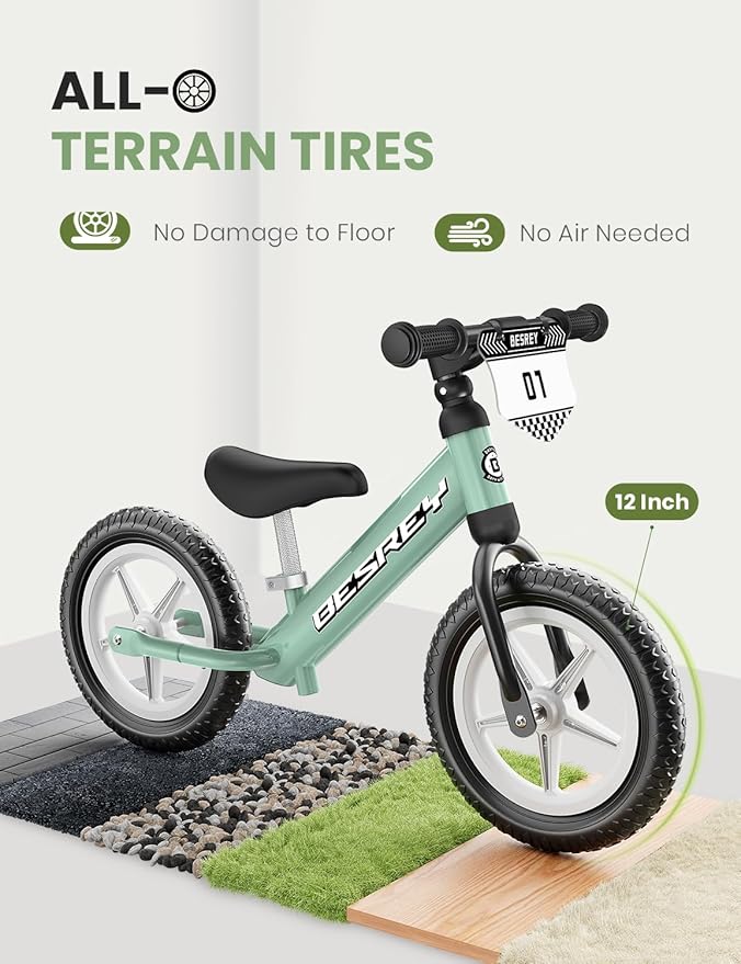 besrey Toddler Balance Bike 2 Year Old: All-Metal Frame & 12" Self-Lighting Wheels, Kids Bike with Adjustable Seat, Custom Plate w/Bonus 4 Sets of Stickers, Gift Bike for Boys Girls 2 3 4 5 Years Old
