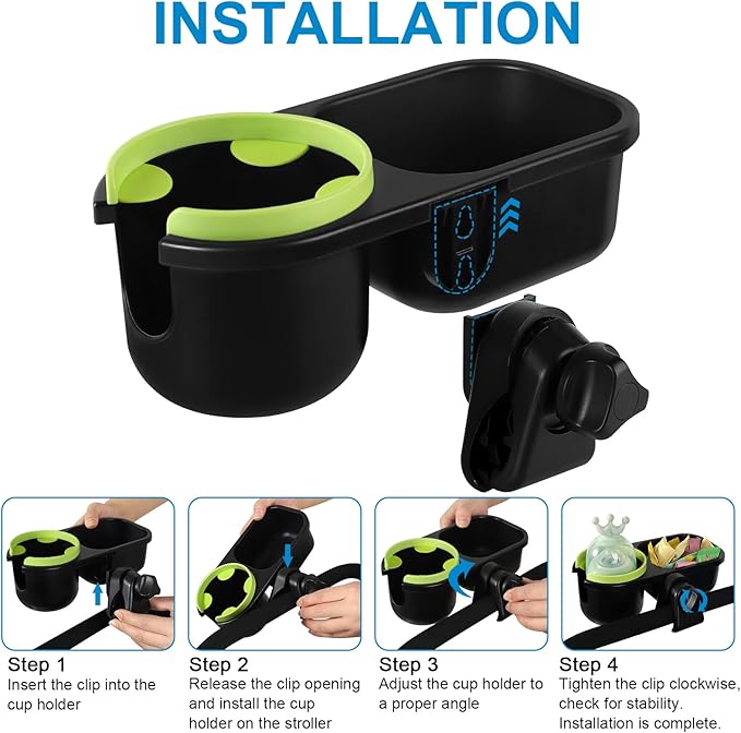 Accmor Stroller Cup Holder with Tray, Universal Cup Holder Tray for Uppababy Nuna Doona Strollers, Bottle Drinks Holder for Stroller, Wheelchair, Walker