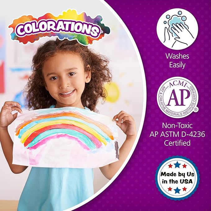Colorations Paraben-Free Washable Tempera Paint for Kids - 8 Ounce Bottles, Set of 6 Primary Colors, Non-Toxic and Made in The USA