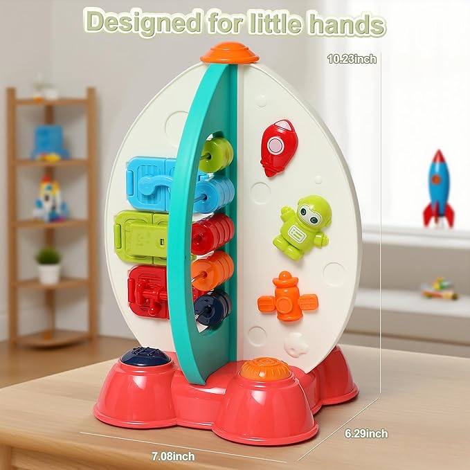 Musical Space Activity Cube Toy with Lights & Sounds - Sensory Educational Busy Board for Baby Boys Girls 6-18 Months, Montessori Learning Toy 1st Birthday Gift (Rocket Theme)