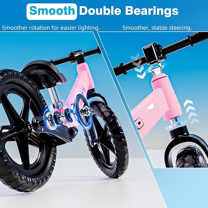 Ridego 12 Inch Balance Bike for Kids 2-4 Year Old,Lightweight Kids Bike with Adjustable Seat, Push Bicycle with Air Rubber Tires，Ride-on Toys Birthday Gift