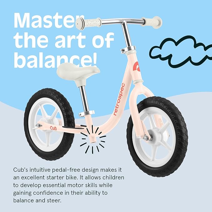 Retrospec Cub Toddler Balance Bike for Ages 18 Months - 3 Years - 12in No-Pedal Beginner Bicycle with Adjustable Seat, Puncture-Proof Tires & Safe Low Frame Design