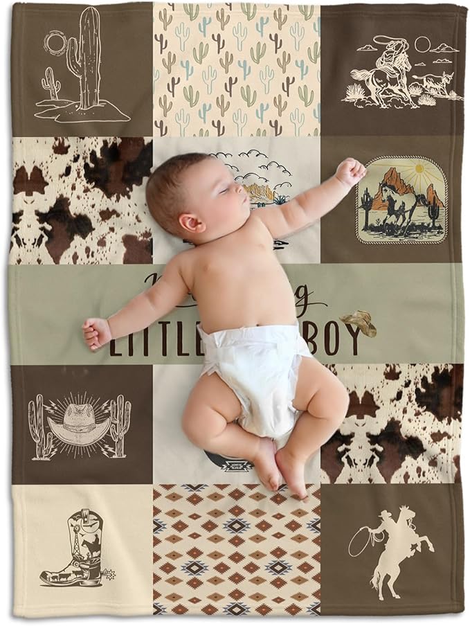 Western Blanket, Western Decor for Nursery Room, Baby Blankets for Boys Girls, Cowboy Baby Blankets, Western Baby Stuff, Soft Warm Lightweight Nursery Bed Blanket for Newborn Toddlers (03, 50x60 in)