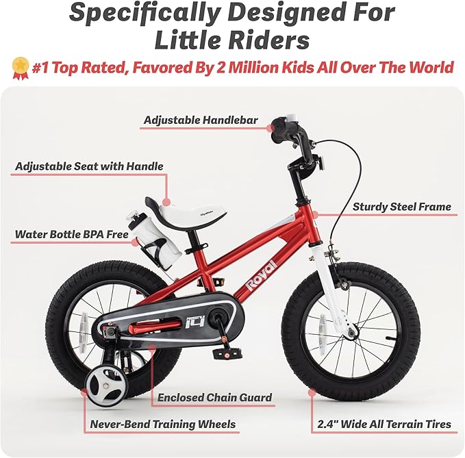 RoyalBaby Kids Bike Freestyle Classic & EZ Balance Pedal Switchable Bicycle, 12 14 16 18 Inch, 3-10 Years Toddler to Big Kids